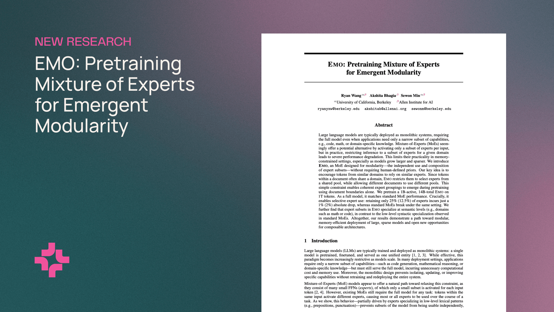 EMO: Unlocking Scalable AI Through Emergent Modularity & MoE